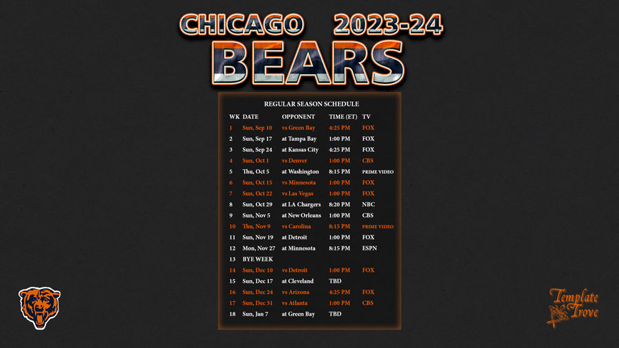 2023-2024 Chicago Bears Wallpaper Schedule