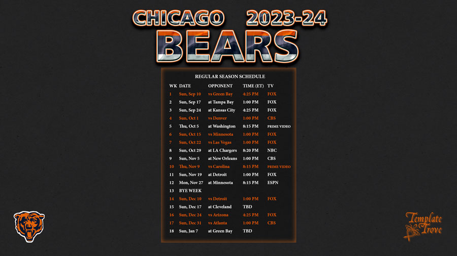 Nfl 2024 Schedule Chicago Bears Gates Kizzee