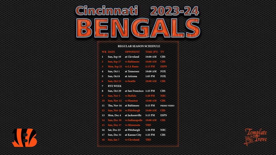 20232024 Cincinnati Bengals Wallpaper Schedule