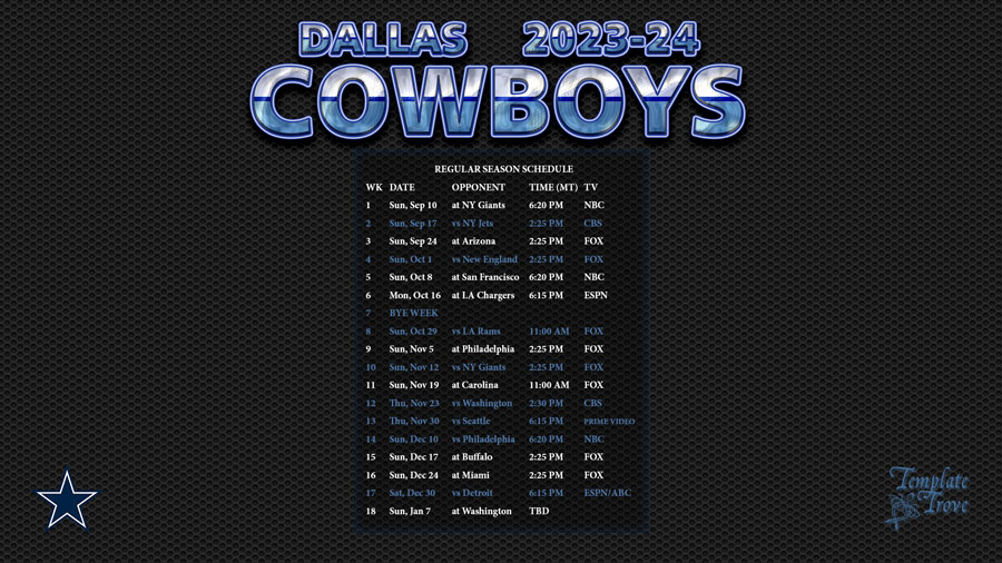 2023-2024 Dallas Cowboys Wallpaper Schedule