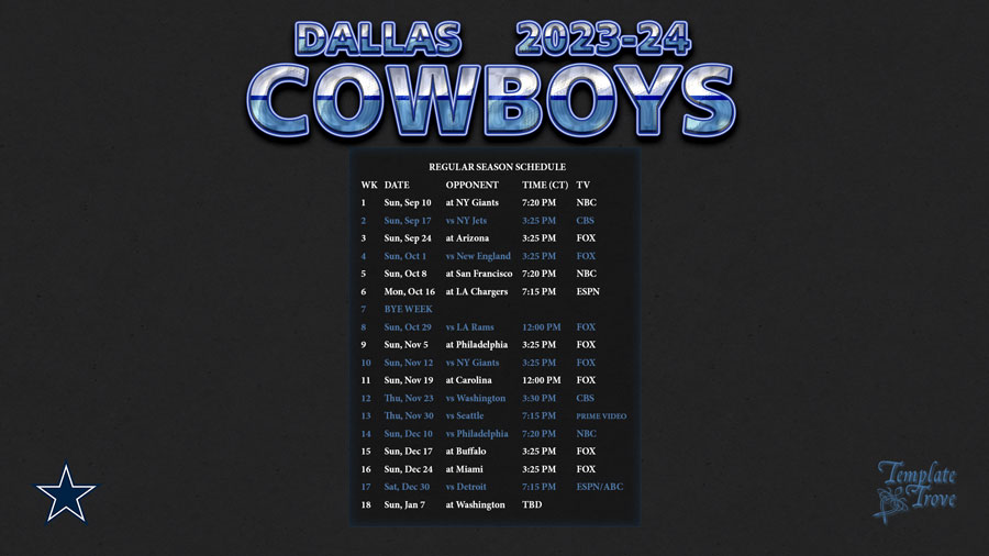 Dallas Cowboys 2024 Schedule Print Calendar 2024 Elene Carolee