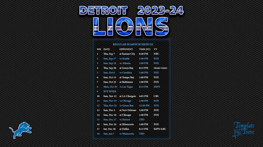 2023-2024 Detroit Lions Wallpaper Schedule