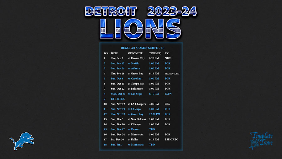 2023 2024 Detroit Lions Wallpaper Schedule