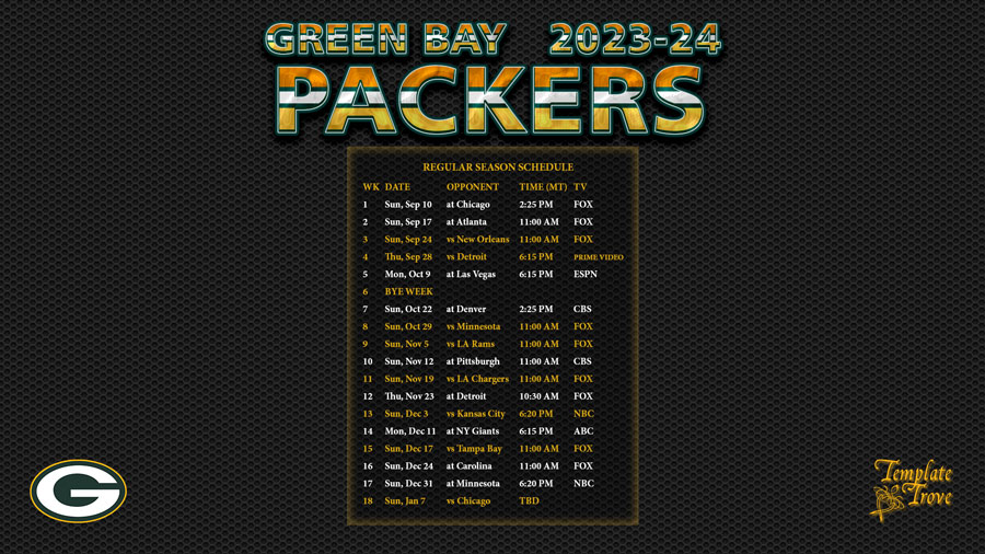 2023-2024 Green Bay Packers Wallpaper Schedule