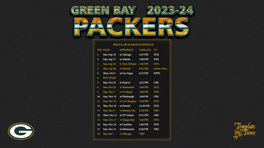 20232024 Green Bay Packers Wallpaper Schedule