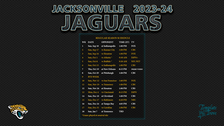 2023 2024 Jacksonville Jaguars Wallpaper Schedule