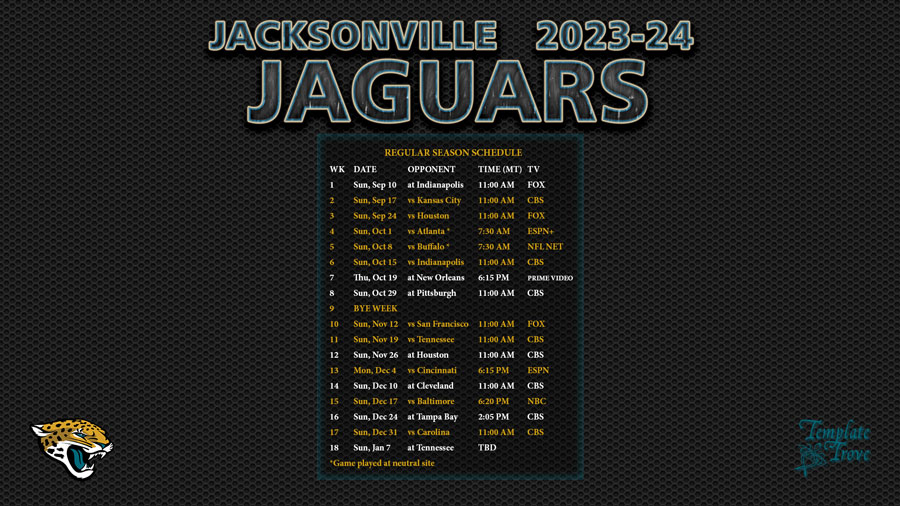 2023 2024 Jacksonville Jaguars Wallpaper Schedule