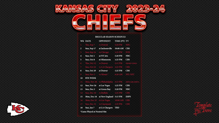 2023-2024 Kansas City Chiefs Wallpaper Schedule