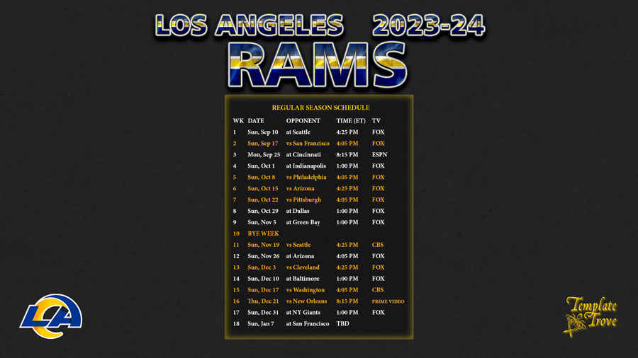 2023 2024 Los Angeles Rams Wallpaper Schedule