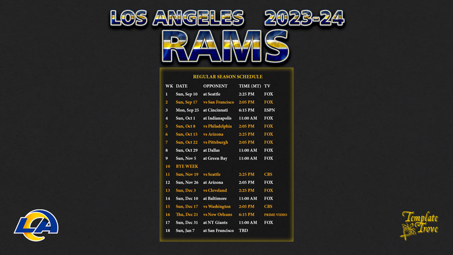 2023-2024 Los Angeles Rams Wallpaper Schedule