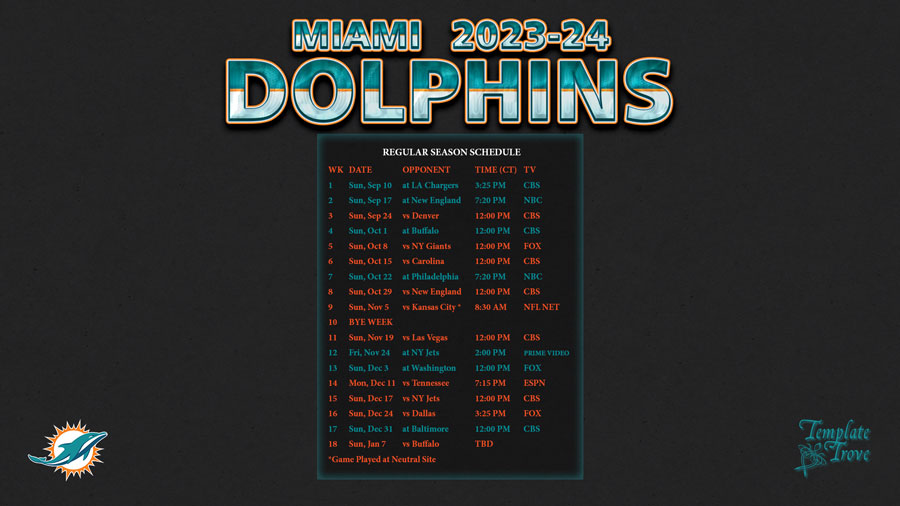 Miami Dolphins Schedule 2024 2024 Printable Alanah Evangelina