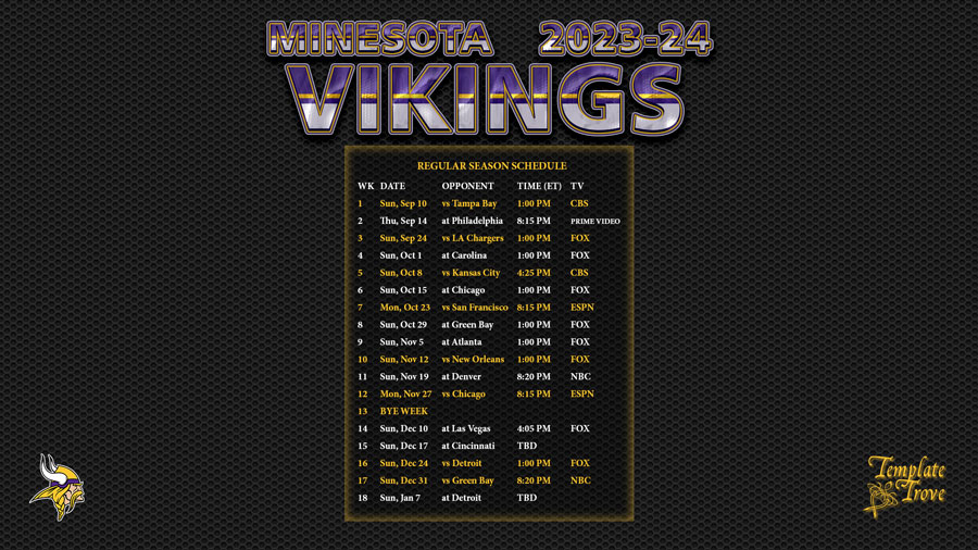 2023 2024 Minnesota Vikings Wallpaper Schedule