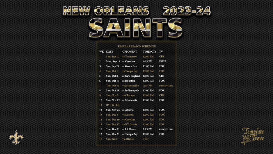 2023-2024 New Orleans Saints Wallpaper Schedule