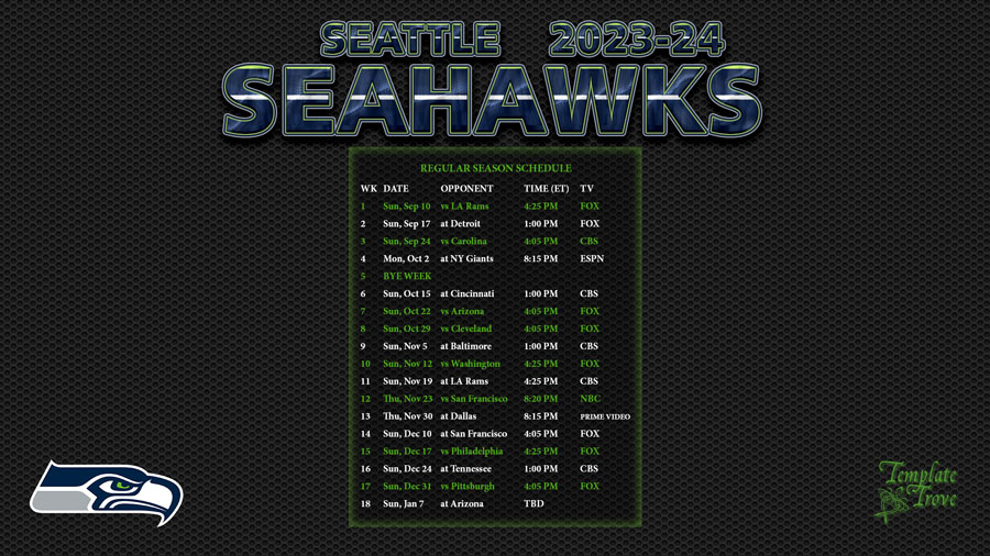 2023-2024 Seattle Seahawks Wallpaper Schedule