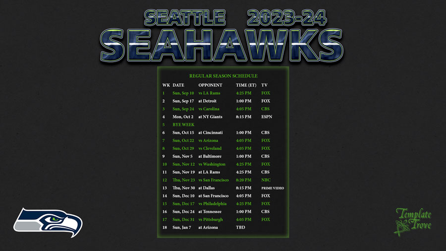 2023 2024 Seattle Seahawks Wallpaper Schedule