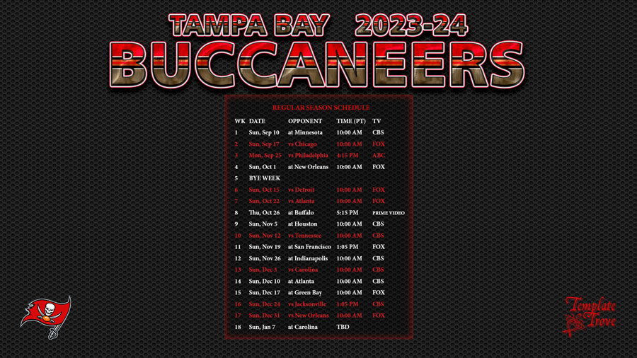 Tampa Bay Buccaneers 2024 Schedule Printable Theo Ursala