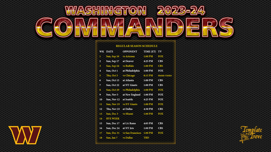 commanders regular season schedule