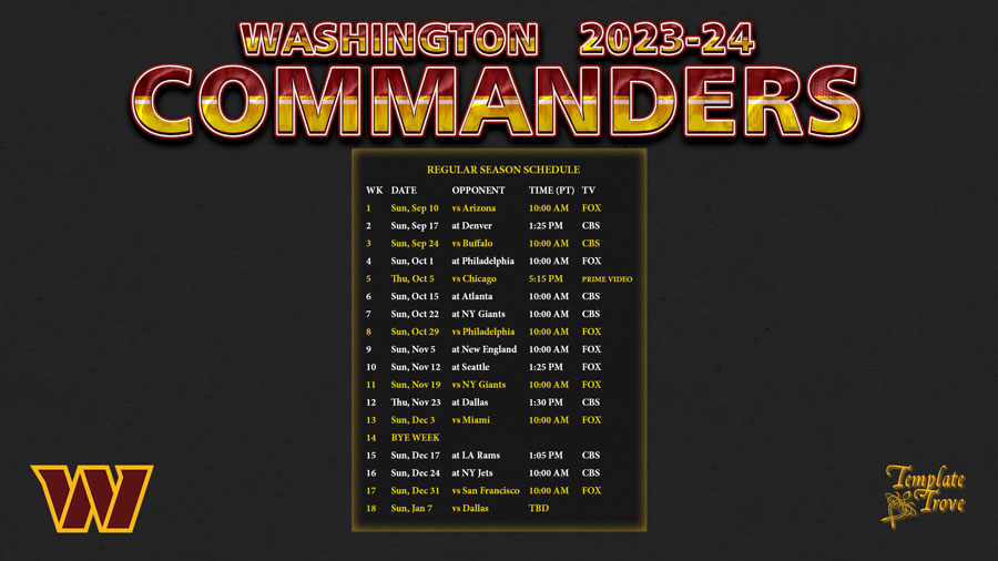 Washington commanders schedule for 2023 nfl season