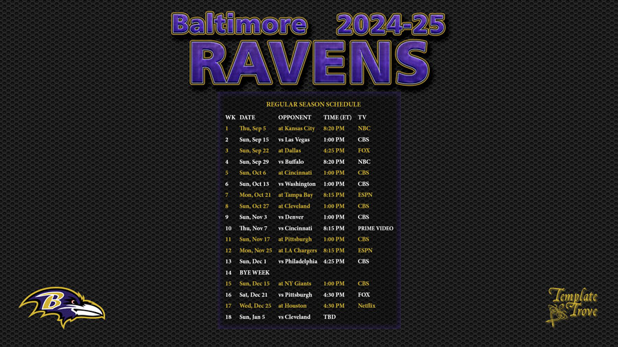 2024 2025 Baltimore Ravens Wallpaper Schedule