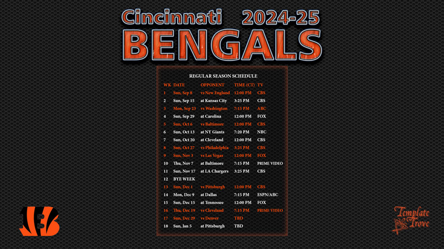 2024 2025 Cincinnati Bengals Wallpaper Schedule