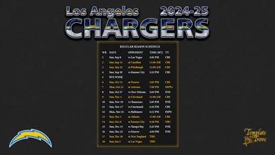 Los Angeles Chargers 2024-25 Wallpaper Schedule