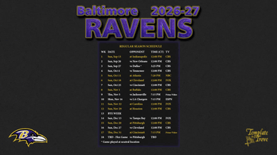 Baltimore Ravens 2026-27 Wallpaper Schedule