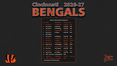 Cincinnati Bengals 2026-27 Wallpaper Schedule