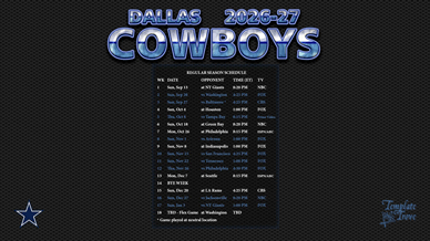 Dallas Cowboys 2026-27 Wallpaper Schedule