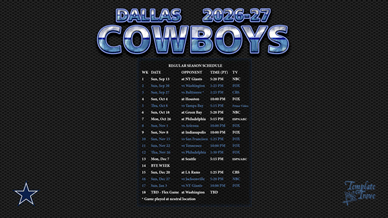 Dallas Cowboys 2026-27 Wallpaper Schedule