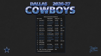 Dallas Cowboys 2026-27 Wallpaper Schedule