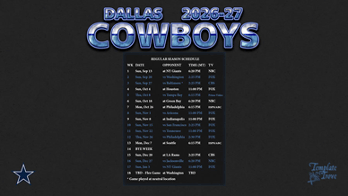 Dallas Cowboys 2026-27 Wallpaper Schedule