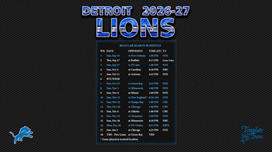 Detroit Lions 2026-27 Wallpaper Schedule