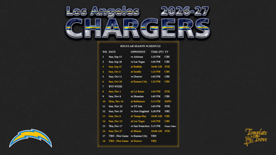 Los Angeles Chargers 2026-27 Wallpaper Schedule