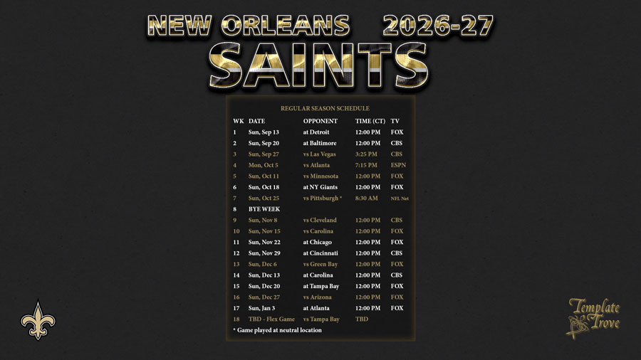 2026-2027 New Orleans Saints Wallpaper Schedule
