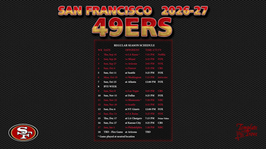 San Francisco 49ers 2026-27 Wallpaper Schedule