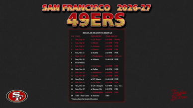 San Francisco 49ers 2026-27 Wallpaper Schedule