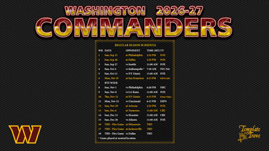 Washington Commanders 2026-27 Wallpaper Schedule