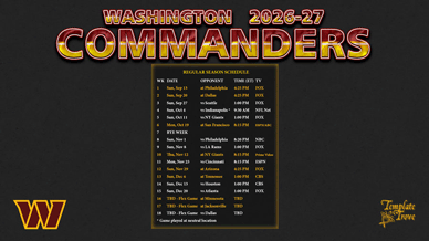 Washington Commanders 2026-27 Wallpaper Schedule