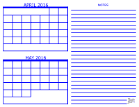 2016 2 Month Calendar - April and May