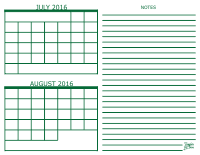 July and August 2016 2 Month Calendar