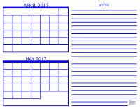 2017 2 Month Calendar - April and May