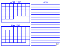 2019 2 Month Calendar - April and May