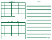 July and August 2019 2 Month Calendar
