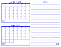 2022 2 Month Calendar - April and May