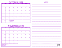 October and November 2022 2 Month Calendar