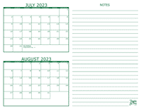 July and August 2023 2 Month Calendar
