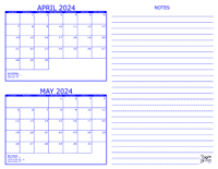 2024 2 Month Calendar - April and May