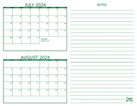 July and August 2024 2 Month Calendar