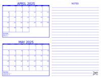 2025 2 Month Calendar - April and May