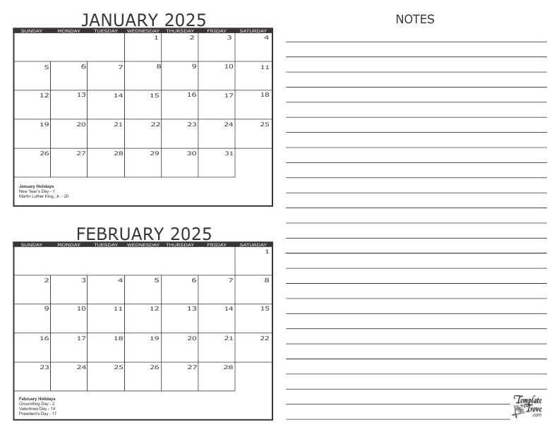 12 Month Editable Calendar 2025